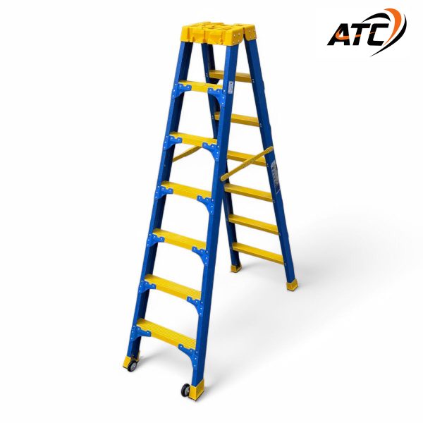 บันไดไฟเบอร์กลาสทั้งตัวทรงเอขึ้นลง2ทางติดล้อ7ฟุต ATC-207FG