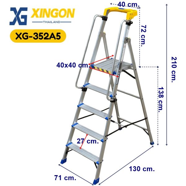 (สินค้าใหม่)บันไดแพลตฟอร์มอลูมิเนียมมีราวจับจัมโบ้5ฟุต XG-352A5 - Image 2