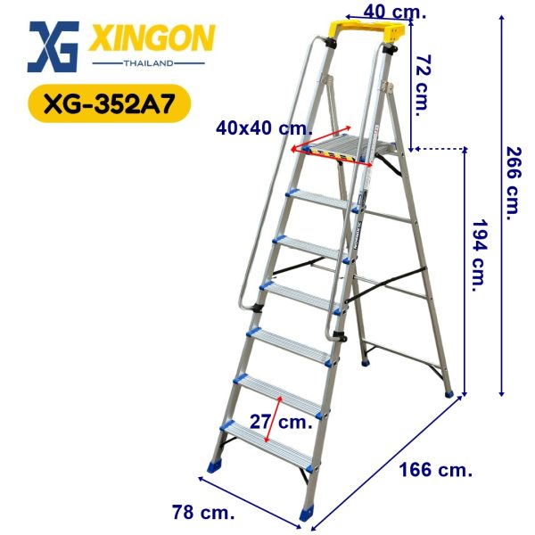(สินค้าใหม่)บันไดแพลตฟอร์มอลูมิเนียมมีราวจับจัมโบ้7ฟุต XG-352A7 - Image 4