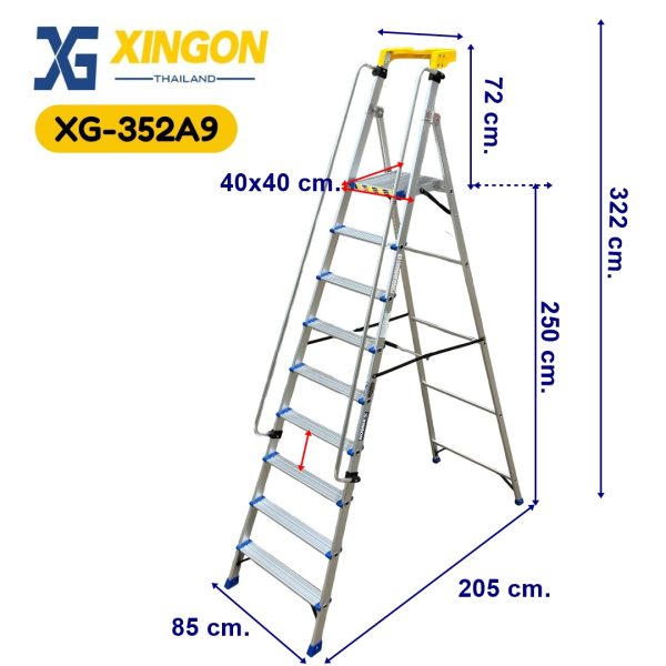 (สินค้าใหม่)บันไดแพลตฟอร์มอลูมิเนียมมีราวจับจัมโบ้9ฟุต XG-352A9 - Image 2