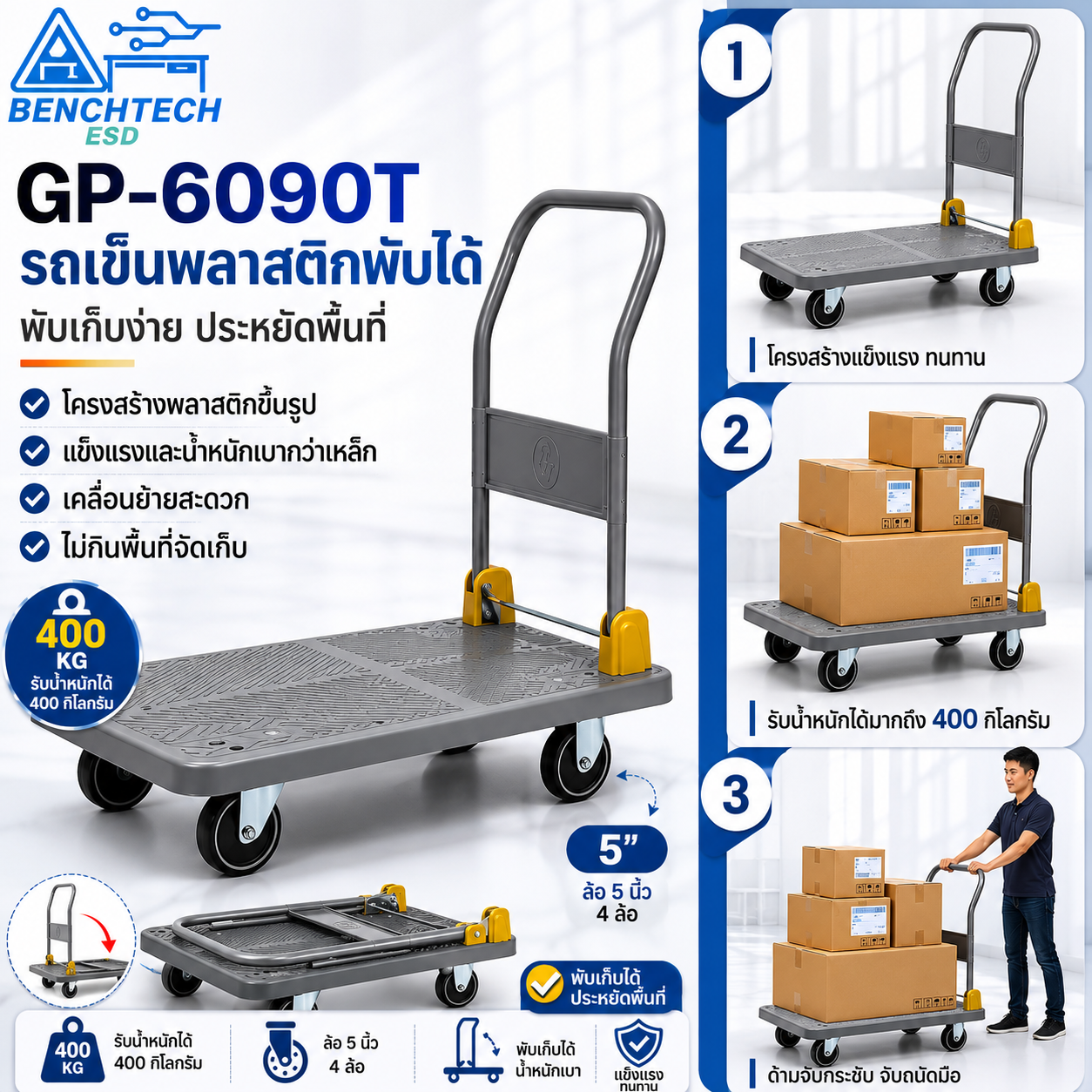 รถเข็นพลาสติกพับเก็บได้ รับน้ำหนักได้400KG. GP-6090T - Image 2