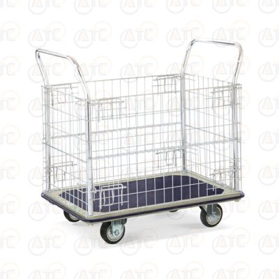 รถเข็นพื้นเหล็กชั้นเดียว มือจับ 2 ข้าง มีคอกล้อม 220 กก. ล้อยาง HL-113N