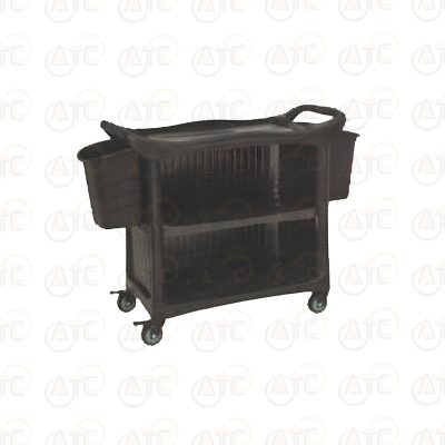 รถเข็นถาดพลาสติก 3 ชั้น พร้อมถังเก็บเศษอาหารเล็ก 2 ถัง PP130-38D