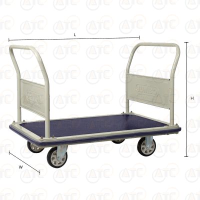 รถเข็นพื้นเหล็กชั้นเดียว มือจับ 2 ข้างพับไม่ได้ 500 กก. ล้อ PU HG-312J