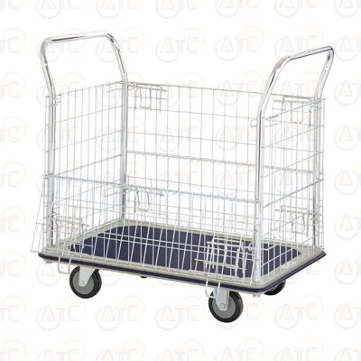 รถเข็นพื้นเหล็กชั้นเดียว มือจับ 2 ข้าง มีคอกล้อม 220 กก. ล้อ PU HL-113N