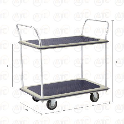 รถเข็นพื้นเหล็ก 2 ชั้น มือจับ 2 ข้าง 370 กก. ล้อ PU HB-220DN