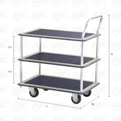 รถเข็นพื้นเหล็ก 3 ชั้น มือจับข้างเดียว 220 กก. ล้อ PU HL-130SN