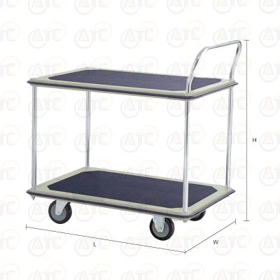 รถเข็นพื้นเหล็ก 2 ชั้น มือจับข้างเดียว 370 กก. ล้อ PU HB-220SN