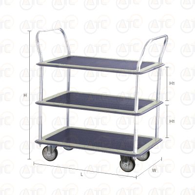 รถเข็นพื้นเหล็ก 3 ชั้น มือจับ 2 ข้าง 370 กก. ล้อยาง HB-230DN