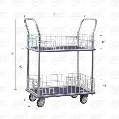 รถเข็นพื้นเหล็ก 2 ชั้น มือจับ 2 ข้าง มีคอกล้อม 220 กก. ล้อยาง HL-120MN